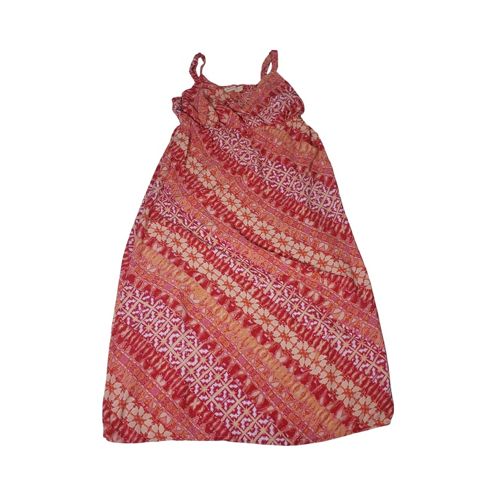 Faded Glory Womens XL Pink Orange Geometric Rayon Smocked Back Maxi Dress